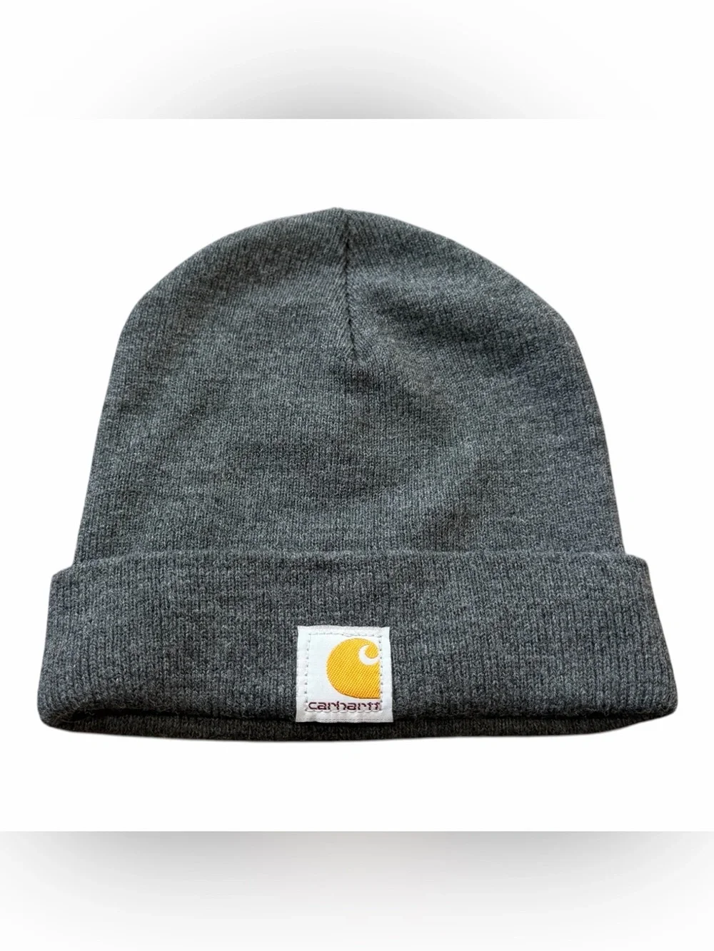 Carhartt Youth Beanie Charcoal Gray Rib Knit Hat One Size Kids Logo Outdoors